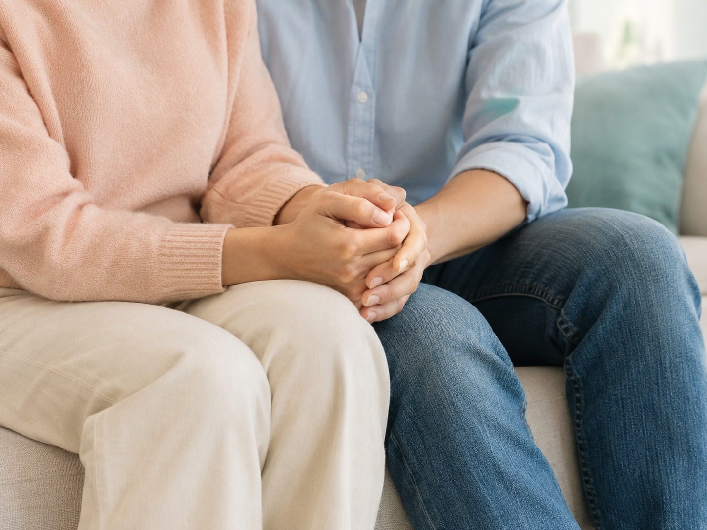 Pareja cogida de la mano en la consulta